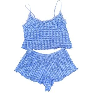 C.A.S.H. Carole Hochman vintage lounge set lace light blue size L coquette Y2K